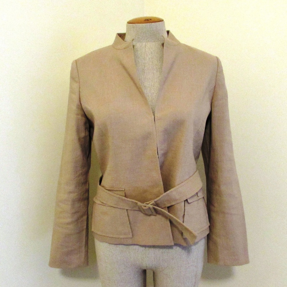 Talbots Camel, linen fully lined, belted Jacket